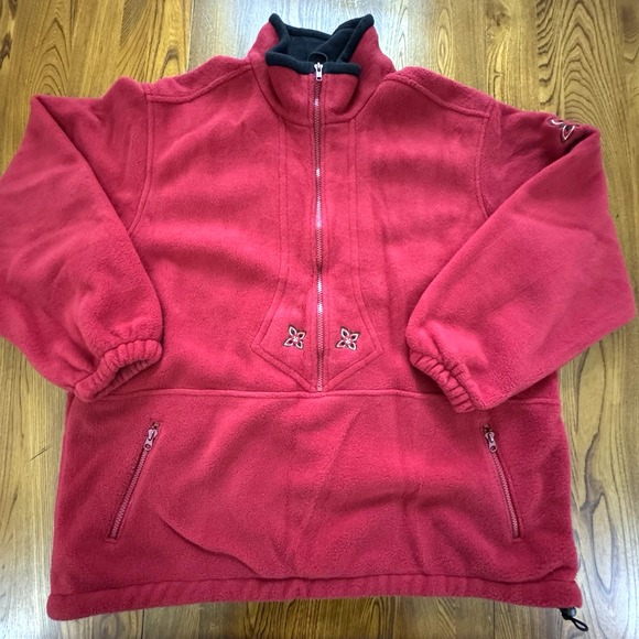Vintage L L Bean Red Embroidered Lined Fleece 3/4 Zip Pullover w/ Pockets Sz XL‎ - Picture 1 of 6